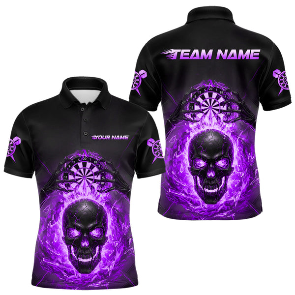 Maxcorners Custom Purple Flames Skull Broken Glass Men Darts Polo Shirt Outfits Dart Jerseys TU1011