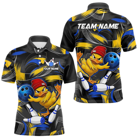 Maxcorners Blue And Yellow Funny Duck Bowling Shirts For Men