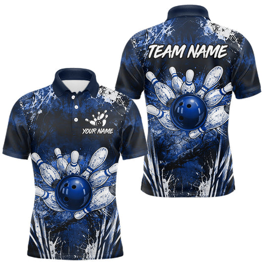 Maxcorners Mens Splatter Paint Bowling Ball Shirts Custom White And Blue Bowling Team Jerseys, Bowling Gifts LM1406