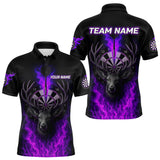 Maxcorners Custom Purple Flames Dartboard Deer Funny Dart Men Polo Shirt Dart Team Jerseys MT1110