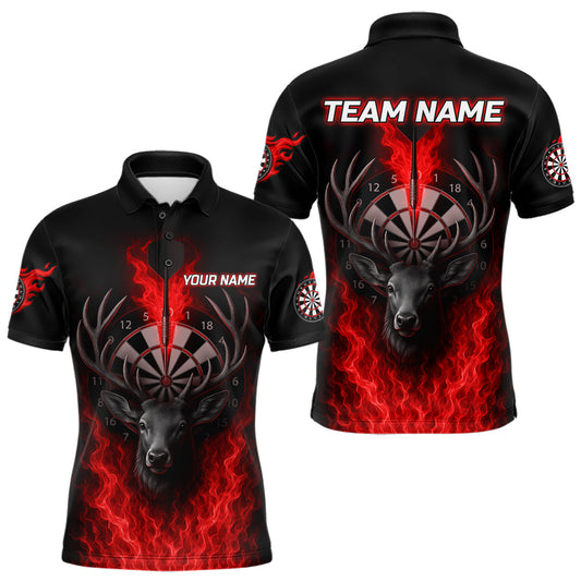 Maxcorners Custom Red Flames Dartboard Deer Funny Dart Men Polo Shirt Dart Team Jerseys LM0404
