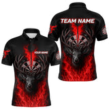 Maxcorners Custom Red Flames Dartboard Deer Funny Dart Men Polo Shirt Dart Team Jerseys MT1110