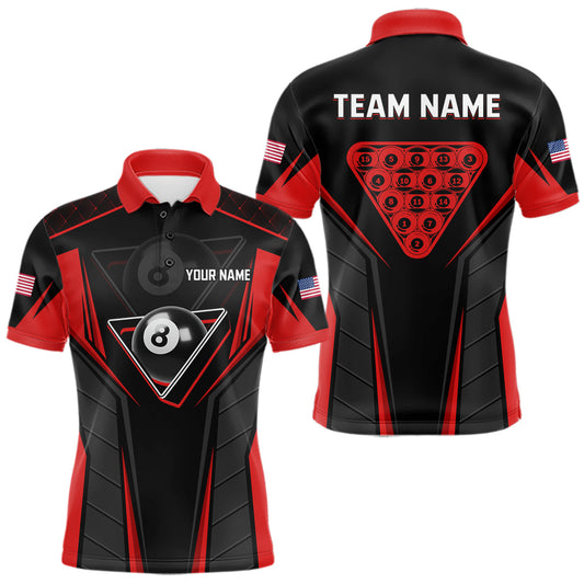 Maxcorners Black And Red Billiard Ball Pool Men Polo & 1/4-Zip Shirt Custom 8 Ball 3D Billiards Jerseys LM1104