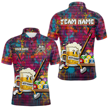 Maxcorners Funny Beer Play Pool 8 Ball Men's Billiard Team Shirt Custom Colorful Splatter Billiard Attire