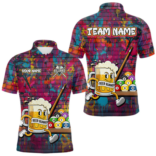 Maxcorners Funny Beer Play Pool 8 Ball Men's Billiard Team Shirt Custom Colorful Splatter Billiard Attire