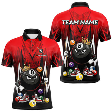 Maxcorners Black & Red Funny Crown 8 Ball Billiard Shirt For Men Custom 8 Ball Pool Polo & 1/4 Zip Jersey LM1307