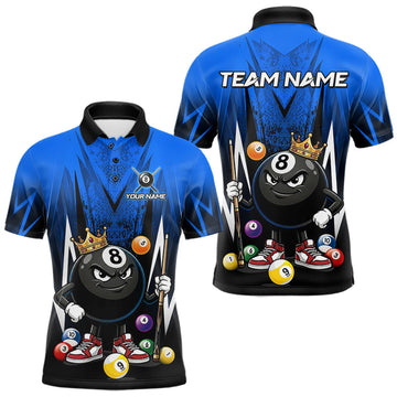 Maxcorners Black & Blue Funny Crown 8 Ball Billiard Shirt For Men Custom 8 Ball Pool Polo & 1/4 Zip Jersey LM1307