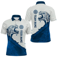 Maxcorners Personalized White And Blue Striped Leopard Darts Polo Shirts For Men Dart Team Jerseys