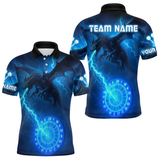 Maxcorners Custom Dragon Lightning Dartboard Men Dart Polo & 1/4-Zip Shirt, Dart Jerseys | Blue LM1903