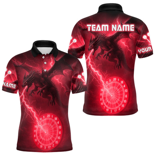 Maxcorners Custom Dragon Lightning Dartboard Men Dart Polo & 1/4-Zip Shirt, Dart Jerseys | Red LM1903