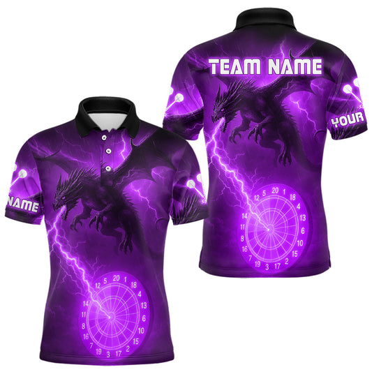 Maxcorners Custom Dragon Lightning Dartboard Men Dart Polo & 1/4-Zip Shirt, Dart Jerseys | Purple LM1903