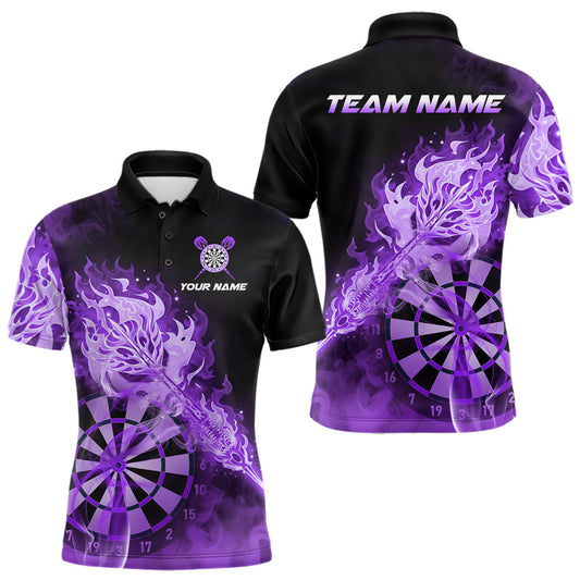 Maxcorners Custom Smoke Purple Fire Flaming Dart Arrow Men Darts Polo League Shirts Dart Team Jerseys LM1812