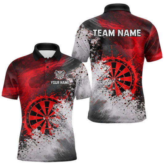 Maxcorners Custom Grey & Red Grunge Paint Dartboard Darts Polo Shirt For Men Outfit Dart Team Jerseys LM1501