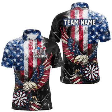 Maxcorners Smoking US Flag & Eagle Dartboard Men Darts Polo Shirt Custom Patriotic Dart Team Jerseys LM1501