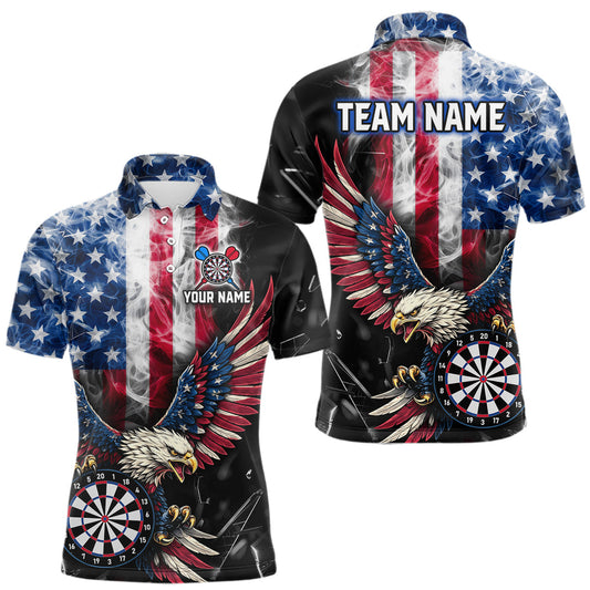 Maxcorners Smoking US Flag & Eagle Dartboard Men Darts Polo Shirt Custom Patriotic Dart Team Jerseys LM1501