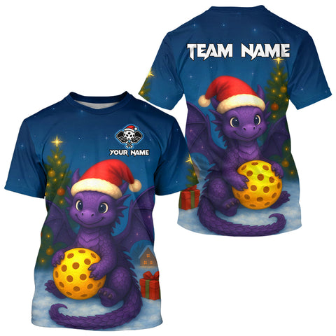 Maxcorners Custom Purple Dragons Christmas Pickleball T-Shirt For Men Funny Xmas Pickleball Jersey MT1309