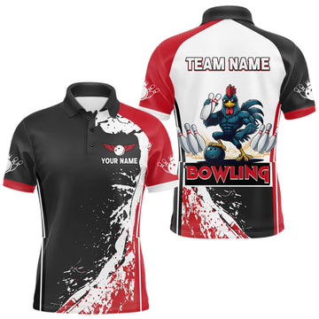 Maxcorners Personalized Funny Rooster Bowling Polo & 1/4-Zip Shirts For Men Splatter Bowling Team Jersey LM2602