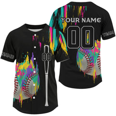Maxcorners Custom Men's Baseball Jersey Colorful Grunge Baseball Shirt, Youth Baseball Jerseys LM2608
