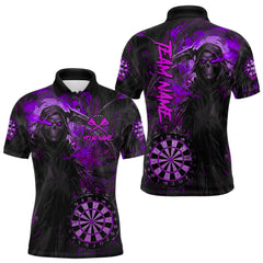 Maxcorners Custom Black Purple Splatter Grim Reaper Men Darts Polo Shirt Cracked Dart Jerseys LM2011