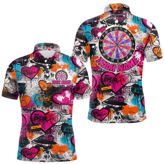Maxcorners Colorful Heart Graffiti Dartboard Men Darts Polo Shirt Custom Couple Dart Valentine Jerseys LM2201