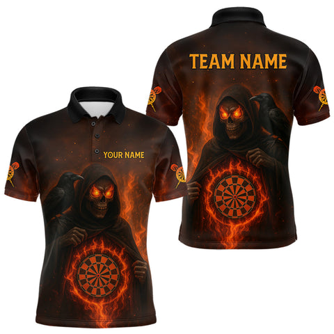 Maxcorners Custom Red Flames Raven Grim Heaper Dartboard Dart Polo Shirt For Men Dart Outfit Jersey TU1509