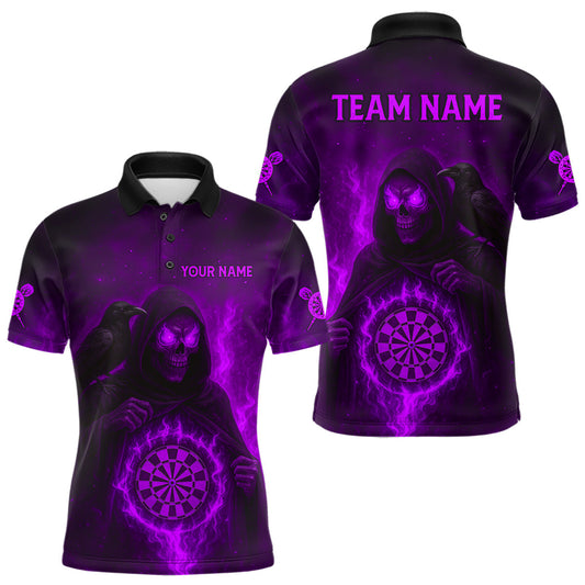Maxcorners Custom Purple Flames Raven Grim Heaper Dartboard Dart Polo Shirt For Men Dart Outfit Jersey