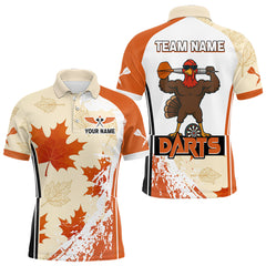 Maxcorners Custom Funny Turkey Autumn Leaves Dart Polo Shirt For Men Thanksgiving Dart Jersey TU1609