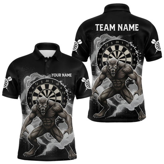 Maxcorners Grey Smokes Horror Wolf Grunge Dartboard Custom Darts Polo Shirt For Men Dart Gifts