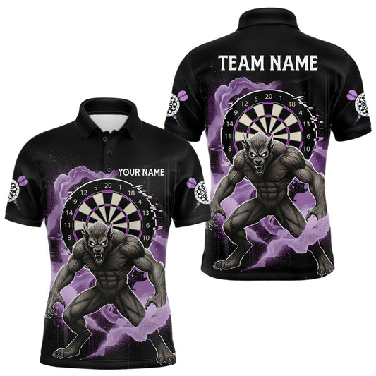 Maxcorners Purple Smokes Horror Wolf Grunge Dartboard Custom Darts Polo Shirt For Men Dart Gifts