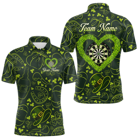 Maxcorners Heart Shamrock Dartboard St Patrick's Day Men Darts Polo Shirt Custom Darts Couple Jersey
