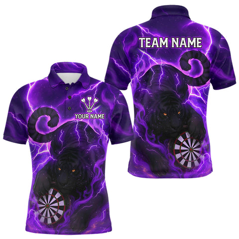 Maxcorners Custom Smoke Tiger Lightning Purple Dartboard Dart Men Polo Jerseys Funny Dart Shirts LM2110
