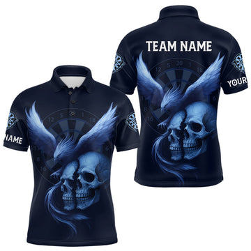 Maxcorners Darts Shirt For Men Personalized Eagle Skull Dartboard Dart Team Jerseys | Blue LM1203