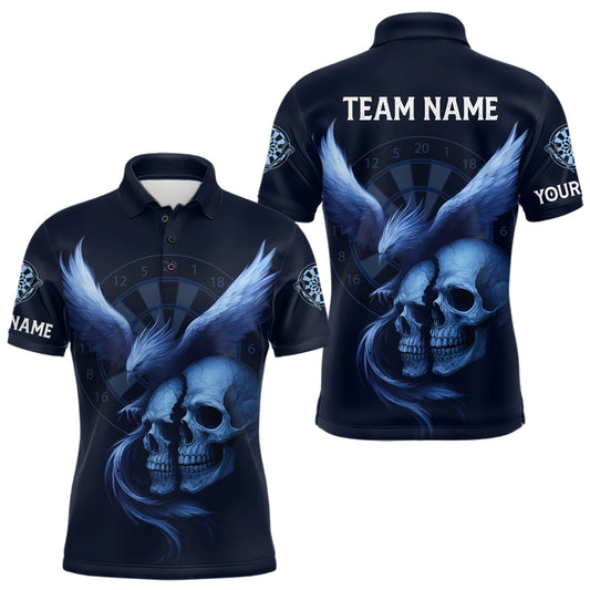 Maxcorners Darts Shirt For Men Personalized Eagle Skull Dartboard Dart Team Jerseys | Blue LM1203