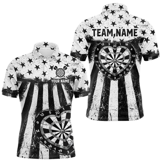 Maxcorners Black White Heart Broken Dartboard Men Darts Valentine Shirt Custom Dart Polo Couple Gifts LM2201