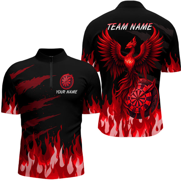 Maxcorners Men's Custom Darts Team Shirt With Maroon Phoenix Dartboard And Flame Pattern LM1625