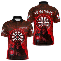 Maxcorners Red Neon Grim Reaper Lightning Skull Darts League Shirt Custom Skull Men Darts Jersey