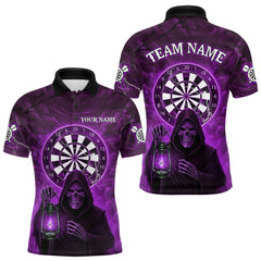 Maxcorners Purple Neon Grim Reaper Lightning Skull Darts League Shirt Custom Skull Men Darts Jersey