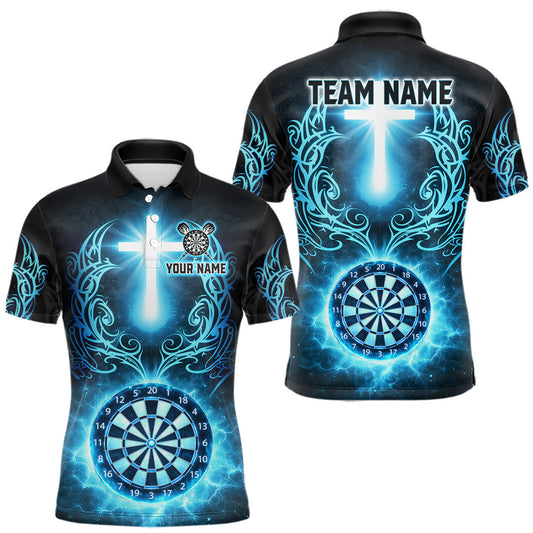 Maxcorners Thunder Blue Dartboard Cross Men Darts Team Shirt Personalized Tribal Dart Polo Jerseys LM2201