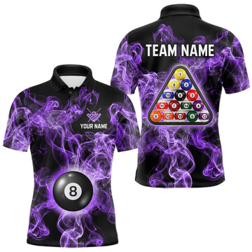 Maxcorners Personalized Purple Smokes 8 Ball Pool Billiard Shirt For Men Custom Billiard Rack Team Jersey LM2704