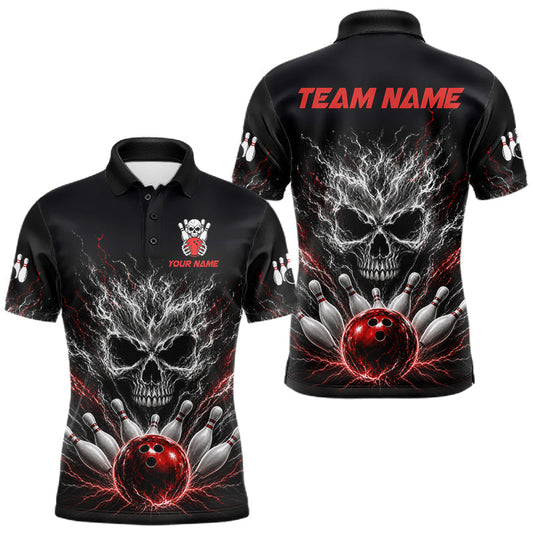 Maxcorners Red And Grey Smokes Horror Skull Bowling Shirts For Men Custom Thunder Skull Team Bowling League