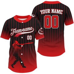 Maxcorners Red And Black Classic Baseball Jersey Custom Pinstripe Baseball Jersey For Men LM1809