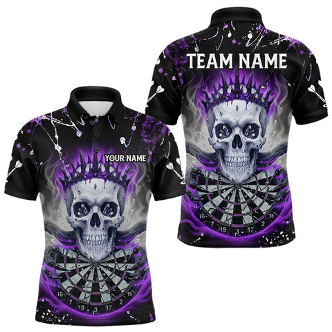 Maxcorners Grey Purple Smoke Crown Skull Dartboard Custom Mens Polo Dart Shirt Splatter Dart Jerseys TU2710