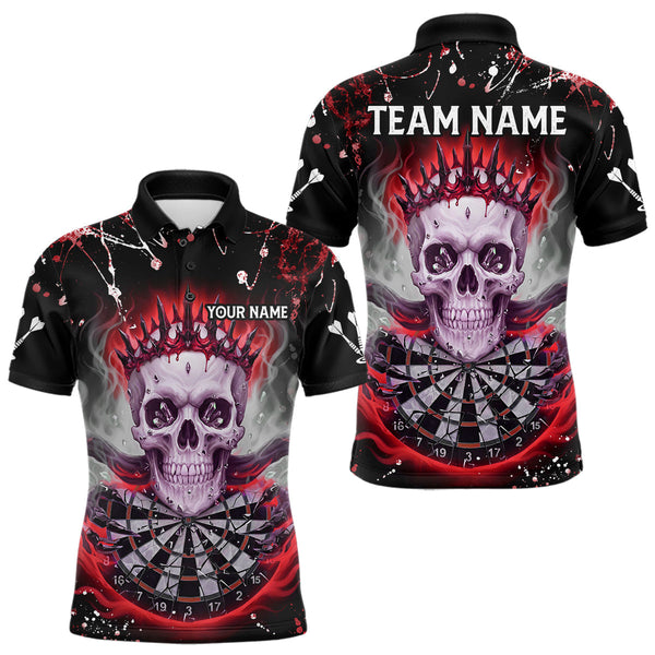 Maxcorners Grey Red Smoke Crown Skull Dartboard Custom Mens Polo Dart Shirt Splatter Dart Jerseys TU2710