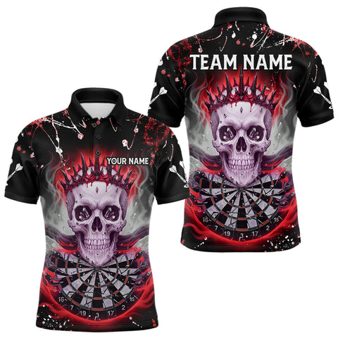 Maxcorners Grey Red Smoke Crown Skull Dartboard Custom Mens Polo Dart Shirt Splatter Dart Jerseys TU2710