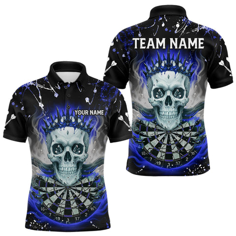 Maxcorners Grey Blue Smoke Crown Skull Dartboard Custom Mens Polo Dart Shirt Splatter Dart Jerseys TU2710