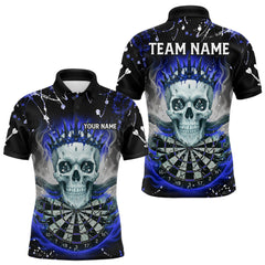 Maxcorners Grey Blue Smoke Crown Skull Dartboard Custom Mens Polo Dart Shirt Splatter Dart Jerseys TU2710