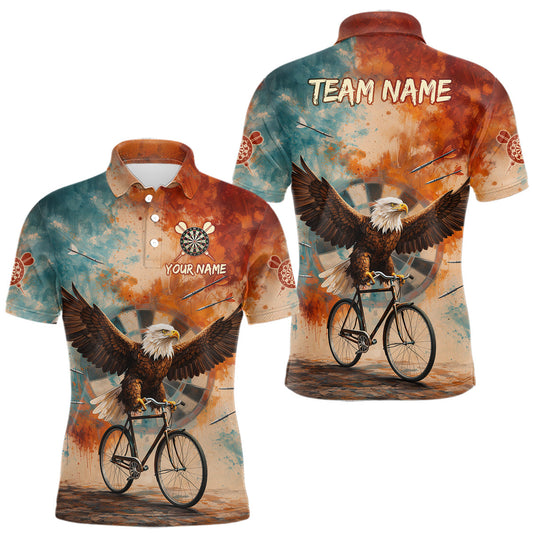 Maxcorners Blue & Orange Watercolor Funny Eagle Dartboard Men Dart Polo Shirts Custom Dart Team Jerseys LM2602