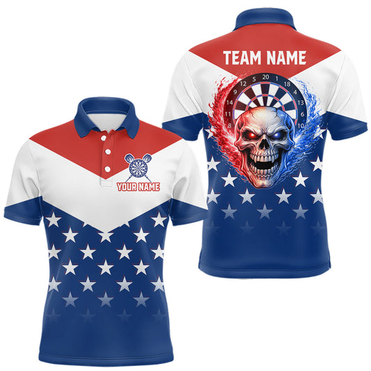 Maxcorners Blue And Red Dartboard Patriotic Dart Polo Shirts For Men Custom Dart Team Jerseys LM2602