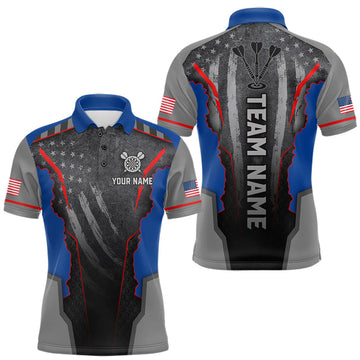 Maxcorners Custom Grunge American Flag Darts Polo & 1/4-Zip For Men, Patriotic Dart Jerseys For Team LM2405