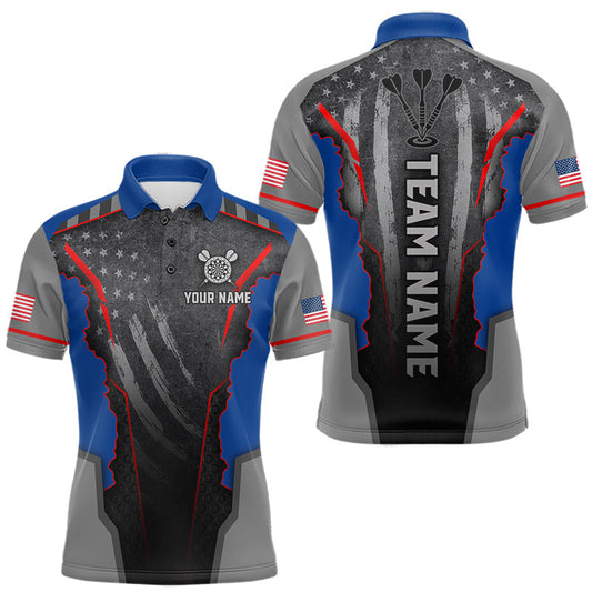 Maxcorners Custom Grunge American Flag Darts Polo & 1/4-Zip For Men, Patriotic Dart Jerseys For Team LM2405
